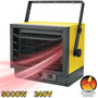 front left angled image of hard-wire electric heater showing 5000 Watt, 240 Volt, hardwire required image and heat flow images