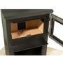front close up image of a wood burning stove with the door open