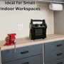 image of portable electric forced air workspace heater noting ideal for small indoor workspace