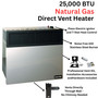 product features call out with close up images of Comfort Glow natural gas direct vent wall heater
