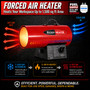 image of 60,000 btu Reddy Heater propane forced air heater showing how the heater works to heat up a workspace