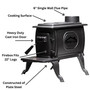 product features callout image of comfort glow cast iron wood burning stove