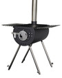 left angle view of Comfort Gear 14" Outfitter Camp Stove  Heavy-Duty Lightweight Steel, Fits 13" Logs, L Cooking Surface, Drying Rack, Adjustable Damper