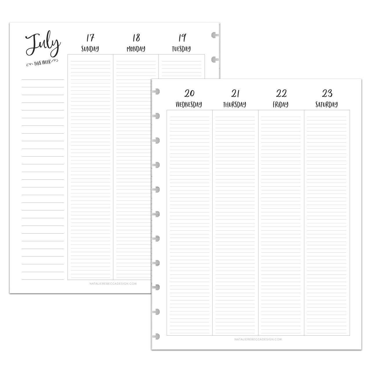 A5 Weekly Planner, 1 Page per Week, 2 Pages per Month, with Lines (Style D)