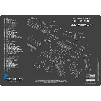 Cerus Gear Ruger American Handgun Schematic Cleaning Mat 12x17 Grey and Blue
