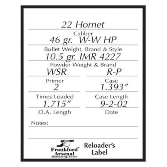 Frankford Arsenal Pistol And Rifle Reloader Labels - 100pk