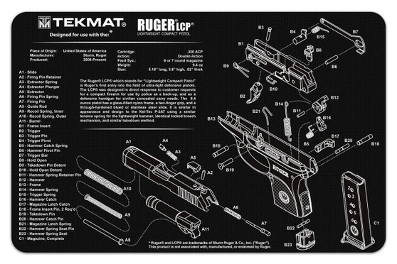 TekMat 11x17 Gun Cleaning Mat- Ruger LCP