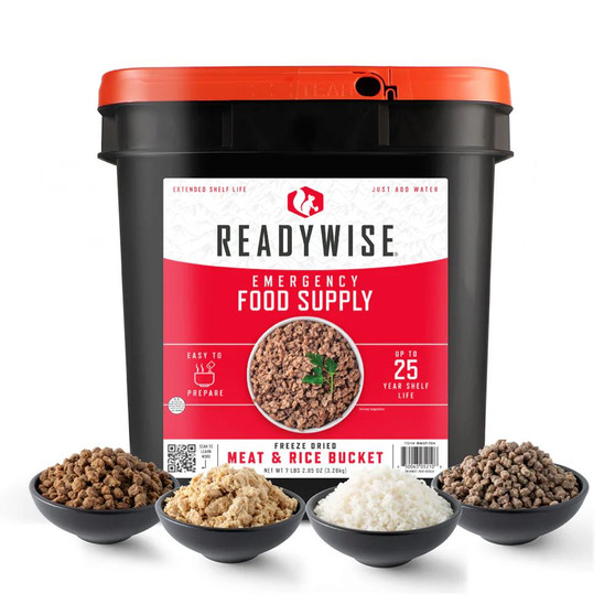 Readywise Freeze Dried Meat & Rice Survival Bucket 48 Servings Meat 40 Servings Rice