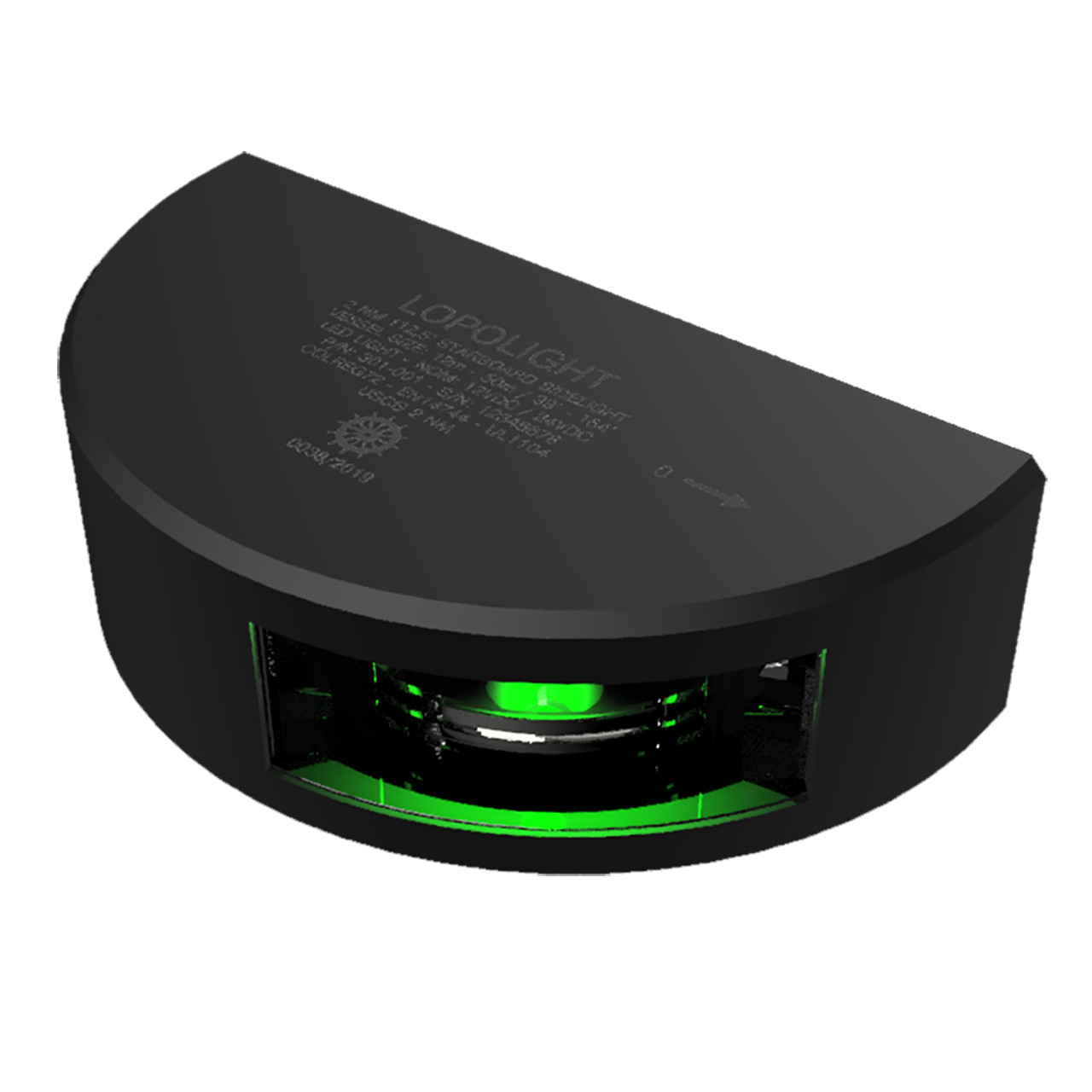 Lopolight Series 301-001 - Starboard Sidelight - 2NM - Vertical Mount - Green - Black Housing - 6M Cable [301-001-B-6M]