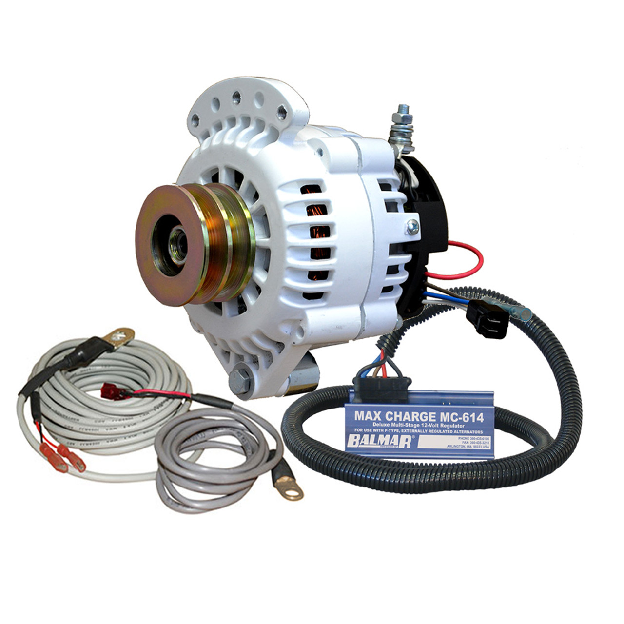 Balmar Alternator 120 AMP 12V 1-2" Single Foot Spindle Mount Dual Vee Pulley Regulator  Temp Sensor [621-VUP-MC-120-DV]