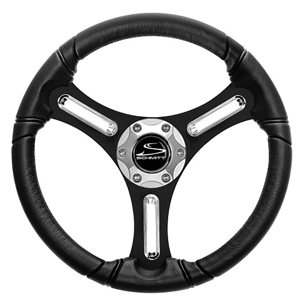 Schmitt Marine Torcello 14" Wheel - 03 Series - Polyurethane Wheel w\/Chrome Spoke Inserts  Cap - Black Brushed Spokes - 3\/4" - Retail Packaging [PU031104-12R]