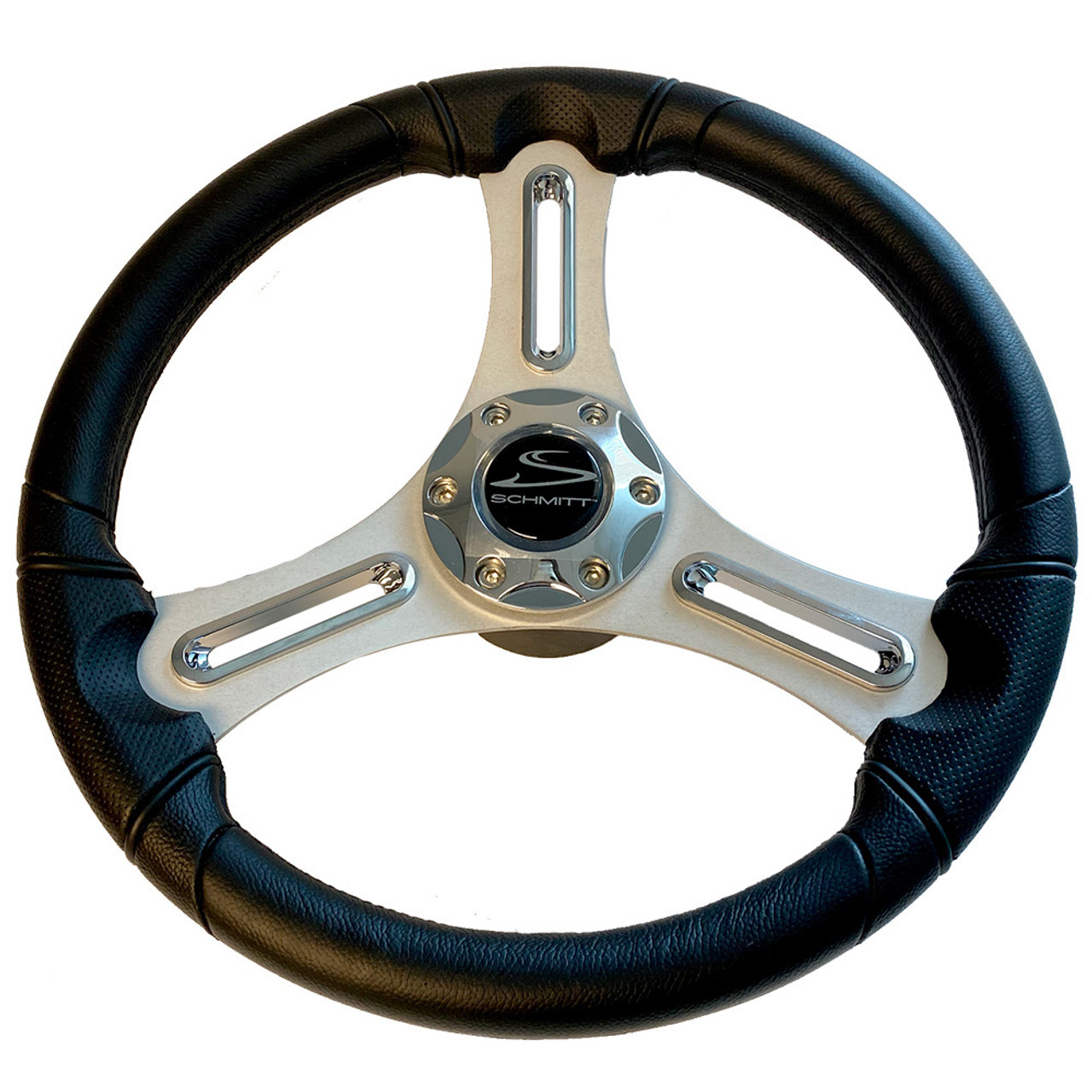 Schmitt Marine Torcello 14" Wheel - 03 Series - Polyurethane Wheel w\/Chrome Trim  Cap - Brushed Spokes - 3\/4" Tapered Shaft - Retail Packaging [PU033104-12R]
