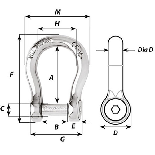 Wichard Self-Locking Allen Head Pin Bow Shackle - 8mm Diameter - 5\/16" [01344]