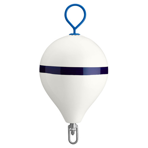 Polyform 17" CM Mooring Buoy w\/Galvanized Iron - White Blue Stripe [CM-3 WHITE W\/STRIP]