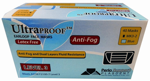 ULTRAPROOF LEVEL 3 EAERLOOP FACE MASKS FLUID RESISTANT ANTI FOG 40/BOX