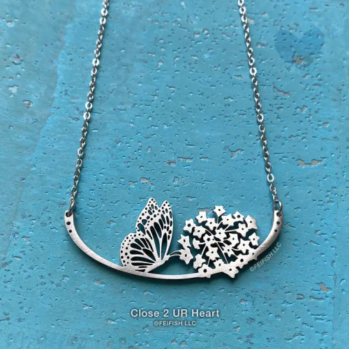 Butterfly with Milkweed Stainless Steel Necklace Butterfly with Milkweed Stainless Steel Necklace