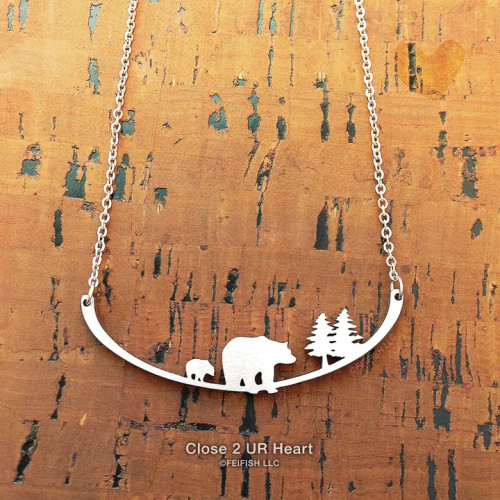 Mother Bear and Cub Stainless Steel Necklace Mother Bear and Cub Stainless Steel Necklace
