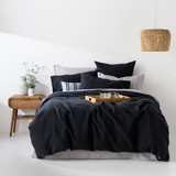 In2Linen Chunky Waffle Pure Cotton Quilt Cover Set I Shadow - Dark Navy