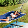 Lazy Daze Quilted Fabric Hammock with 12 Feet Stand, Double 2 Person Hammock with Pillow for Outdoor Outside Patio Garden Backyard, 450LB Capacity, Royal Blue
