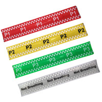 NHS Ten second triage slap bands, red P1 immediate, yellow P2 urgent, Green P3 delayed, Silver non breathing