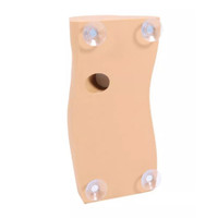 Rear view of the intraosseous leg task trainer showing four suction cups for stabilising the model and an opening for inserting or replacing IO puncture pads.