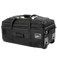5.11 Tactical Mission Ready 3.0 Rolling Duffel Bag – rear 360 view displaying wheel base and skid plates