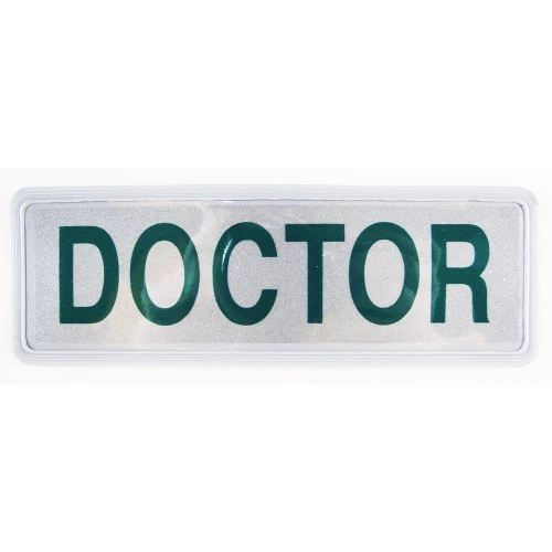 Reflective Doctor badge insert for hi-vis jacket – DS Medical UK white background with green "Doctor" wording