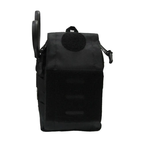 a front view of black tactical medical pouch