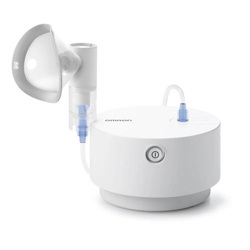 Omron C28P nebuliser with mouthpiece attached