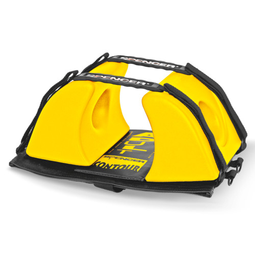 Spencer Contour Universal Adult & Paediatric Head Immobiliser in Yellow/Black – radiolucent trauma care device for spine boards and stretchers