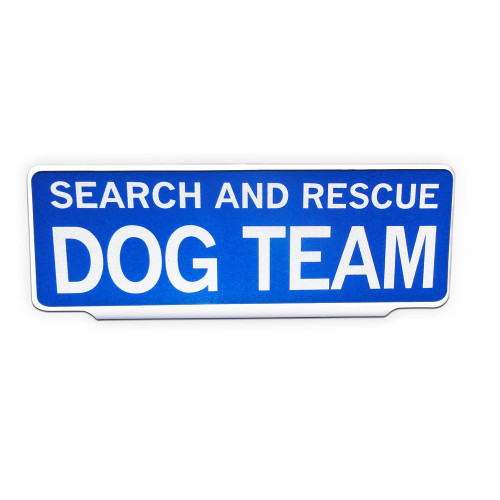 Search and Rescue Dog Team Reflective Univisor attached to vehicle sun visor for high visibility