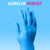 a single blue aurelia robust nitrile glove on a blue background