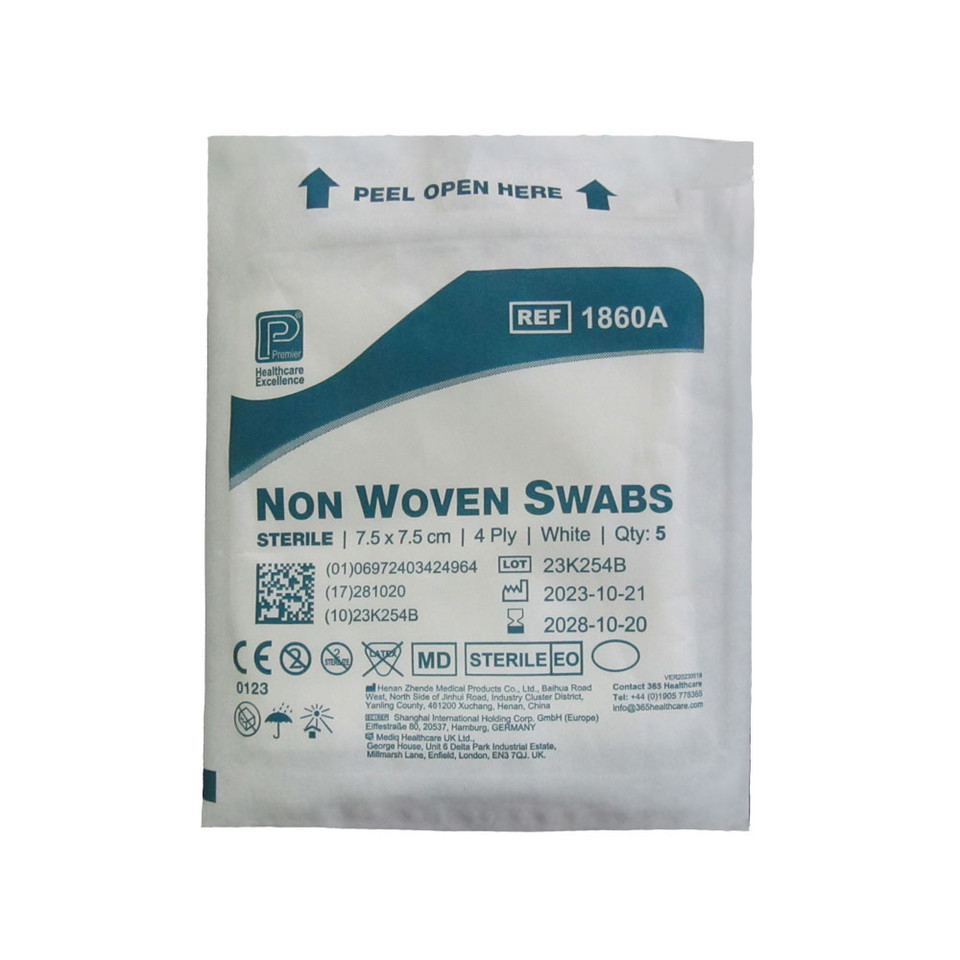 Sterile 4–Ply Non-Woven Swabs White (7.5 x 7.5 cm)