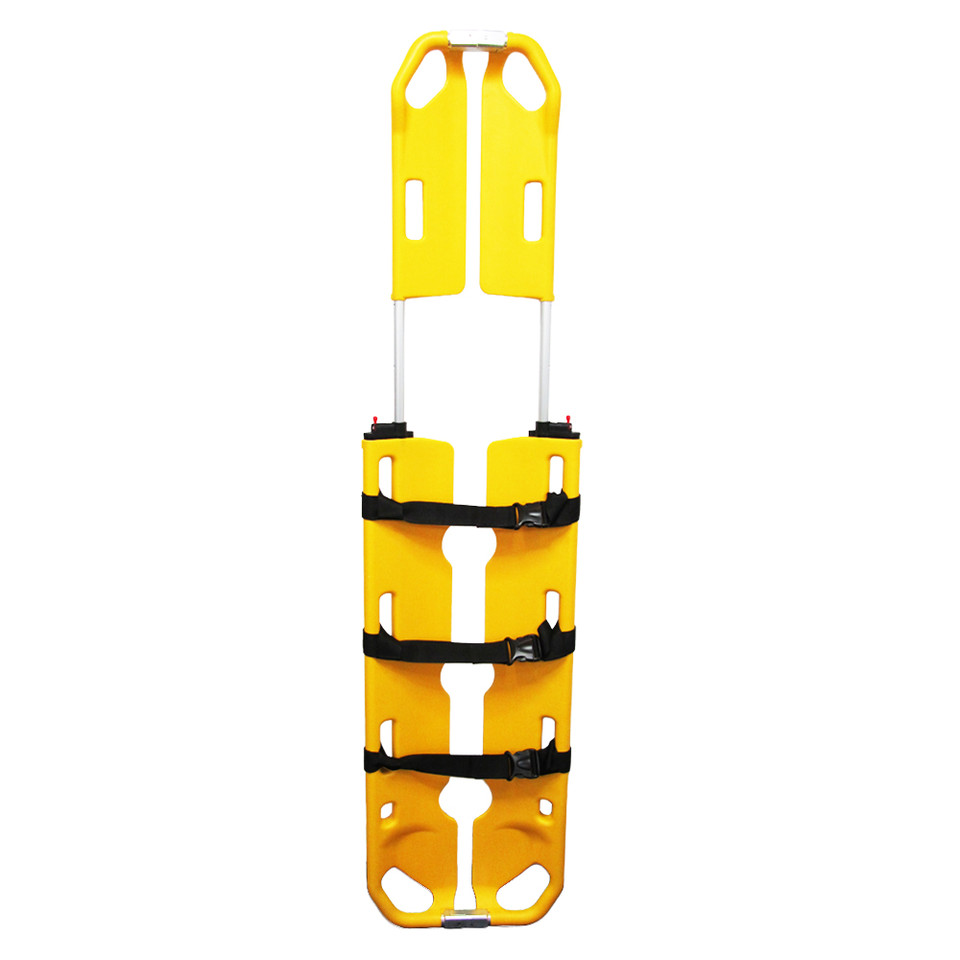 Spencer 10-XLP pick-up stretcher fully extended with 3 safety straps for secure patient transport