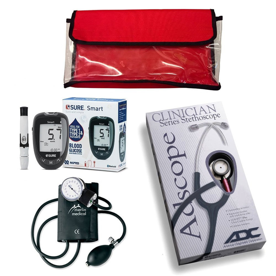 DS Medical Clinician's Diagnostic Pack B with stethoscope, sphygmomanometer, glucose monitor, and pouch for paramedics and healthcare professionals