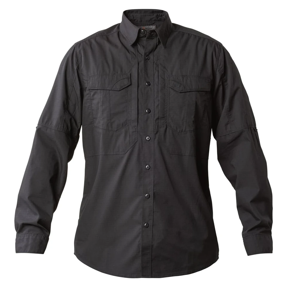 5.11 Tactical Stryke Shirt Long Sleeve in Black – full image, showcasing tactical fit and long sleeve design