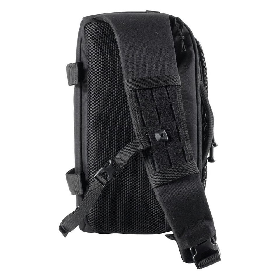 5.11 Tactical UCR Slingpack black – rear view with close‑up of cross‑body strap system