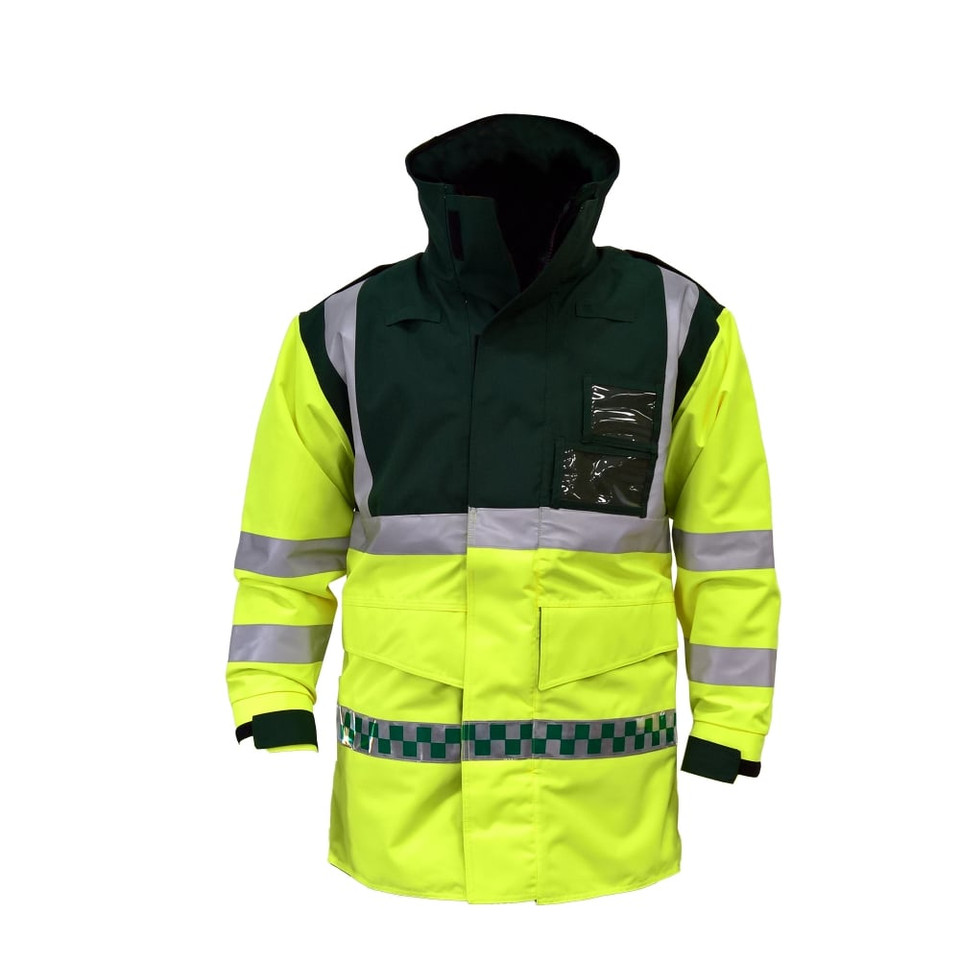 Front view of DS Medical Hi Vis 3-in-1 Ambulance Jacket with badge pockets