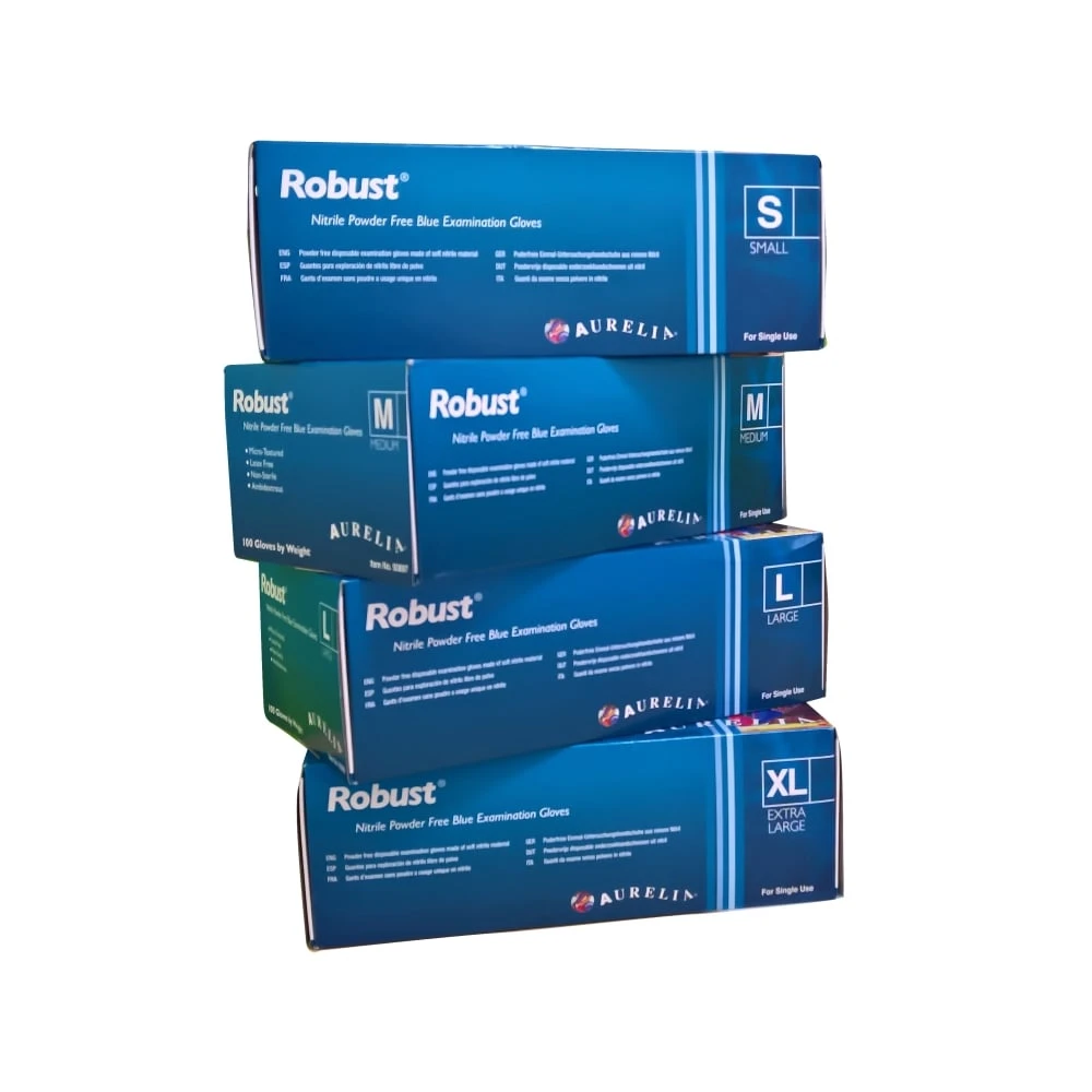 Aurelia® Robust™ Blue Nitrile Gloves - (Box 100)