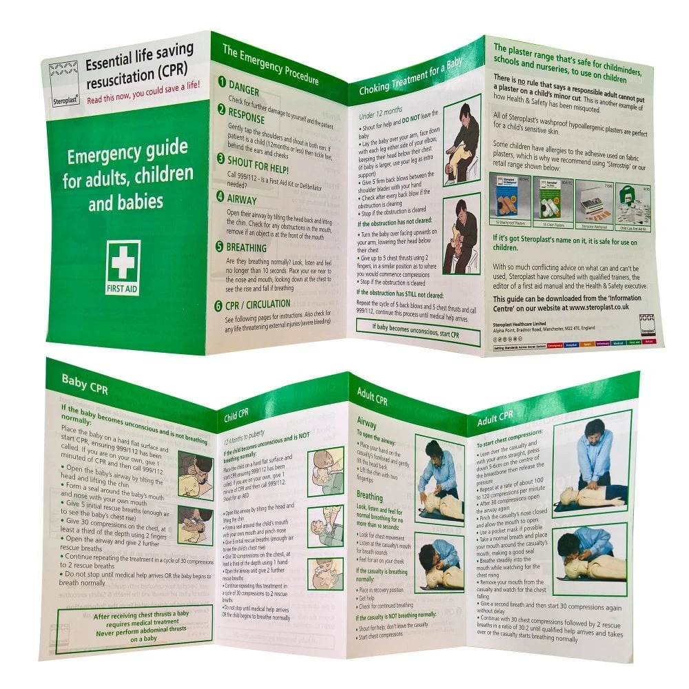 Steroplast First Aid CPR Leaflet - How to Resuscitate Guidance