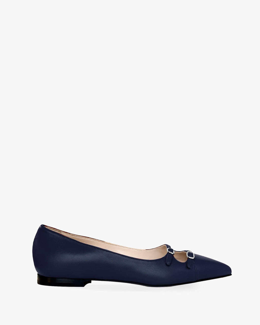 Navy Blue Flat Pointed Leather Shoes Leather Ballet Flats Navy