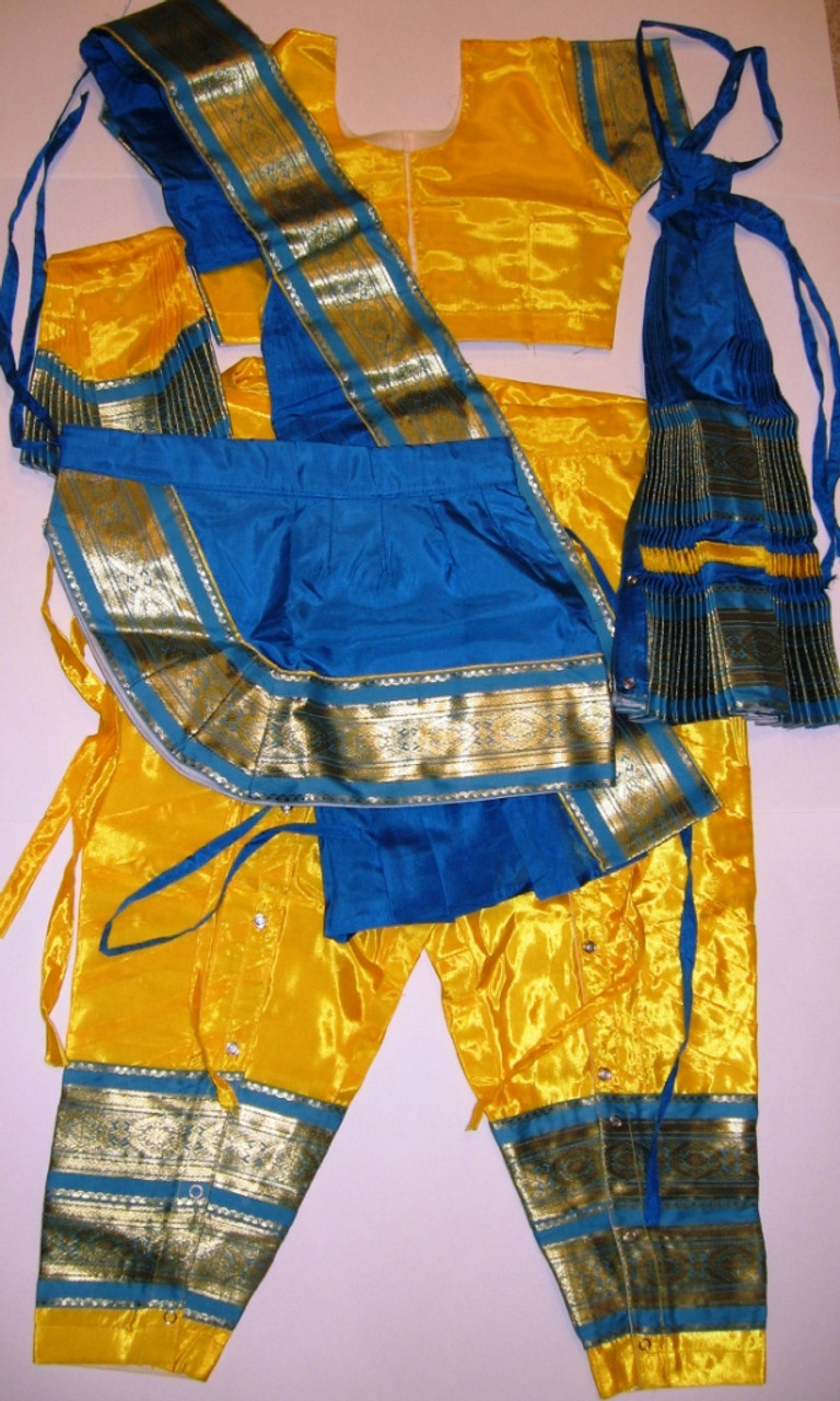 Bharatnatyam Dress | Yellow with Blue | Silk cotton – shanthitailors