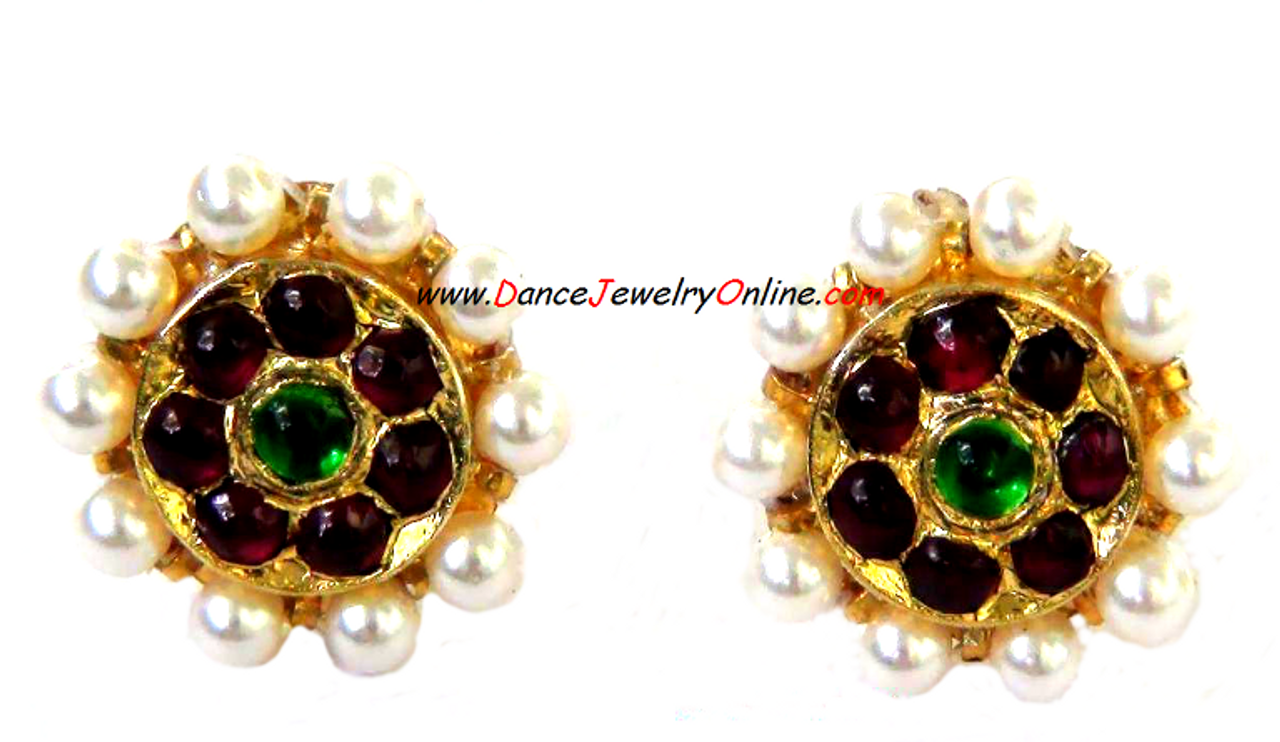 Buy Pink Stone Temple Peacock Carved Stud Earrings by Mero Jewellery Online  at Aza Fashions.