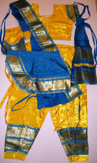 Bharatanatyam dance costume Pant style Readymade Yelllow and Blue