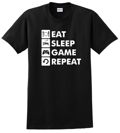 Eat Sleep Game Repeat Funny  Gamer Nerd Geek Gift Graphic Tee Shirt 
