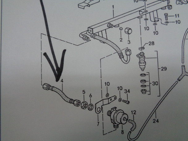 Fuel Line From Damper To Fuel Rail Lower 87 88 944s only