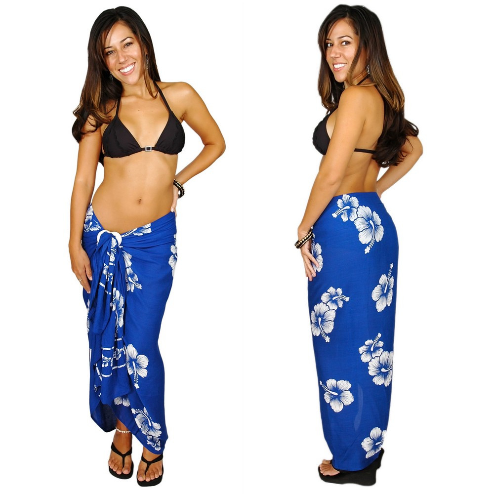 1 World Women's Hibiscus Floral Sarong – Rayon Beach Cover-Up, 66x44 Inches, Handmade