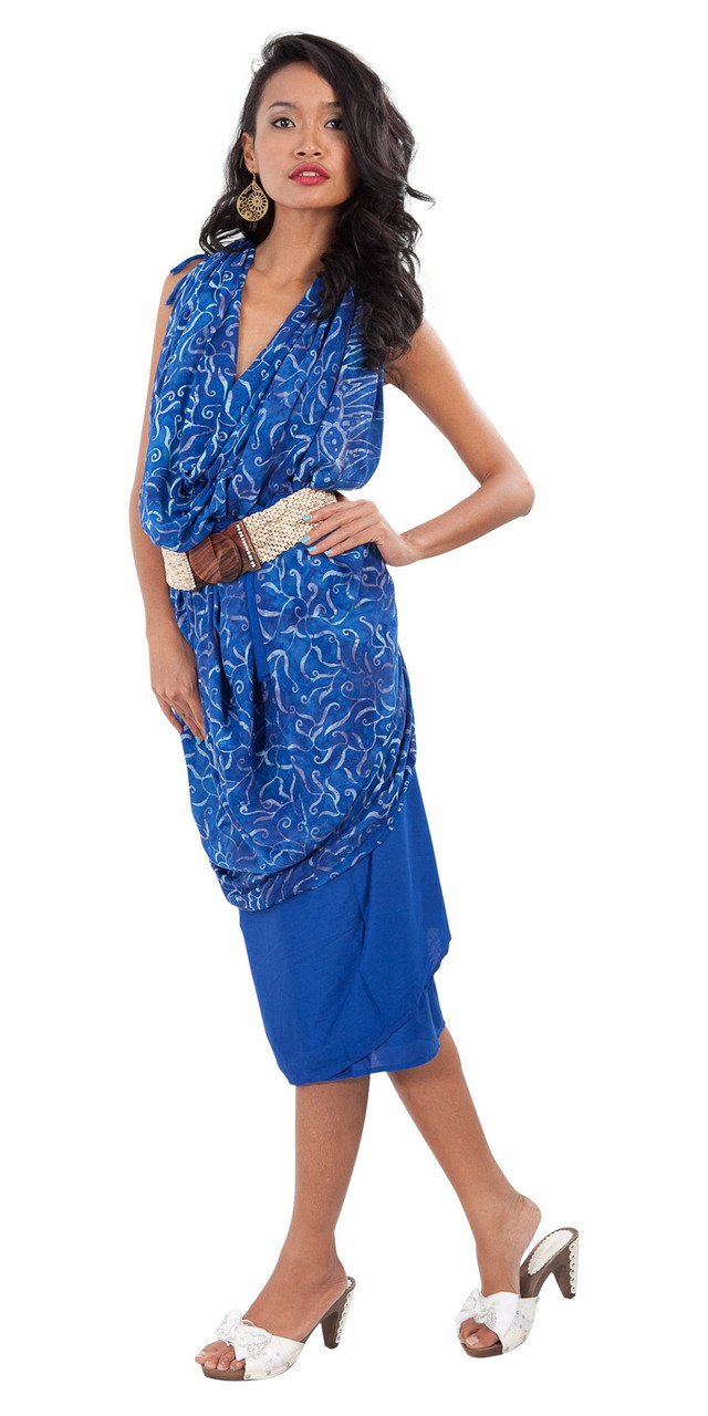 Abstract Floral Leaf Sarong in Royal Blue