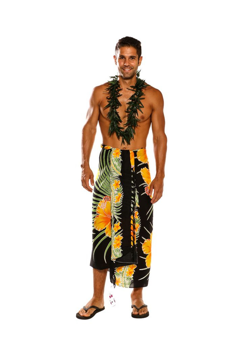 Dicteren Lui auditorium Mens Beach Wrap Hawaiian Floral Cover-Up Sarong in Yellow / Black