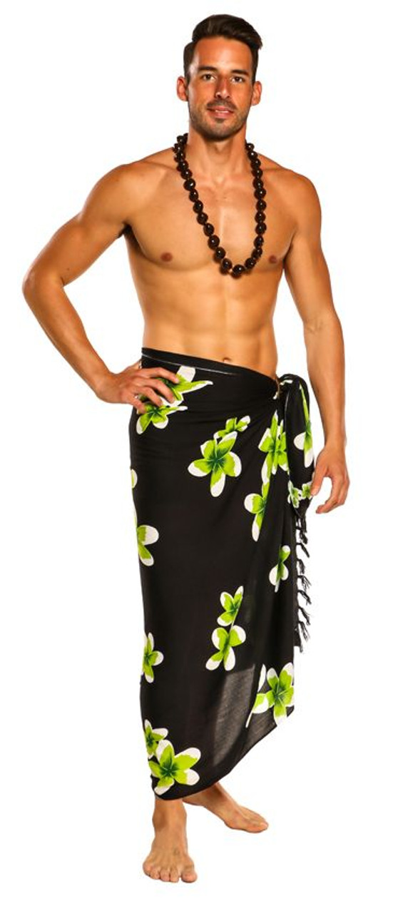 Sarong for Men Plumeria Sarong in Black / Green